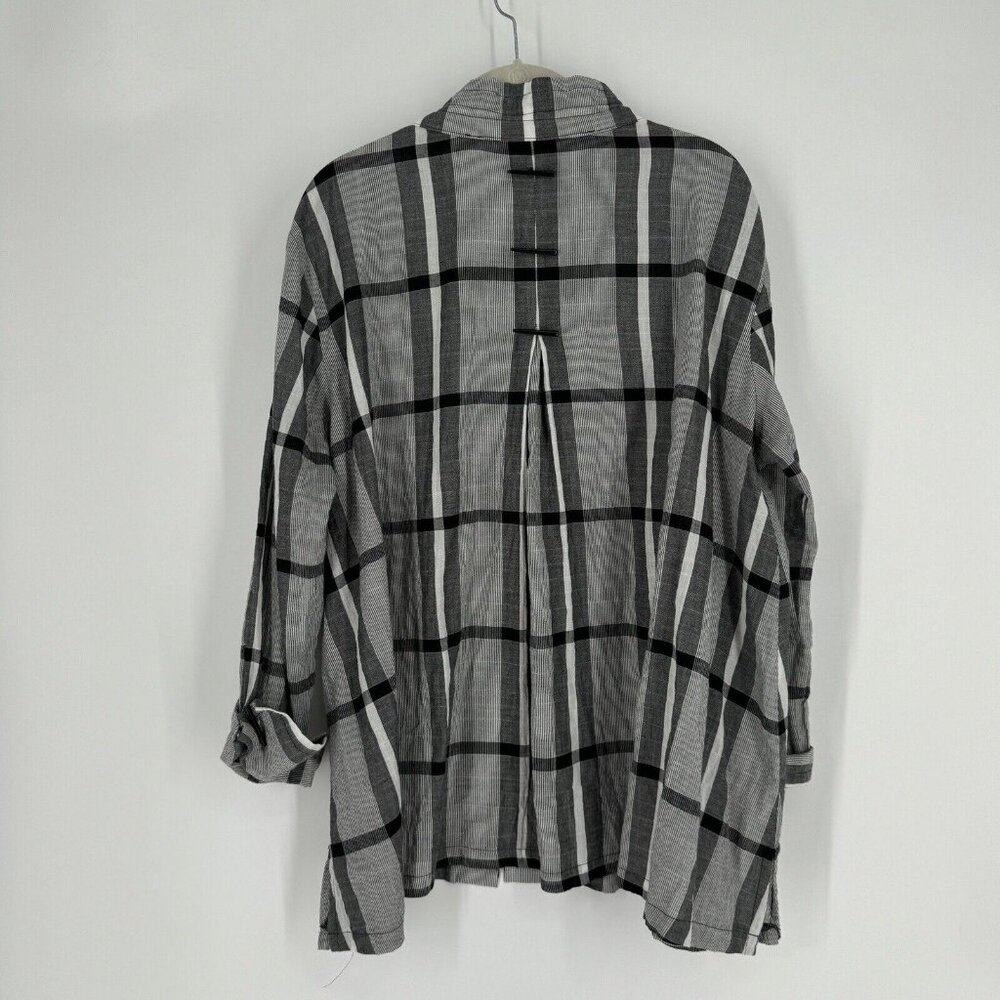 Ali Miles Top Women’s large L black plaid oversized  blouse shirt workwear - Picture 6 of 6